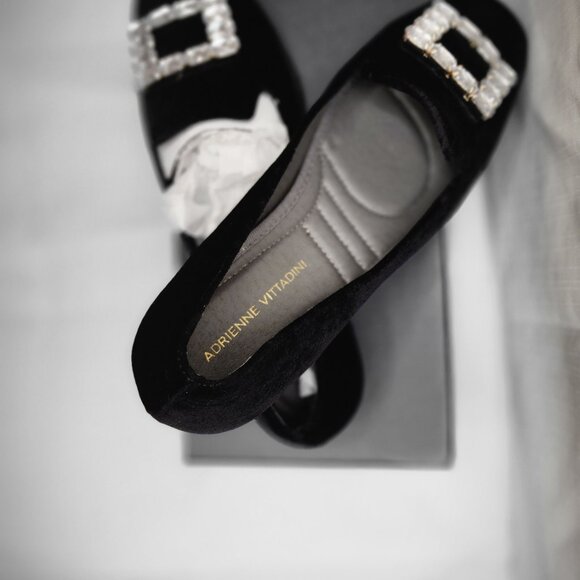 Adrienne Vittadini Black Velvet Crystal Buckle Flats Victorian Glam | 2YK size 9 - Picture 14 of 16